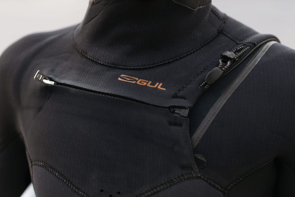 Close up of the GUL Viper Wetsuit and its Lava Fluid Stretch technology,